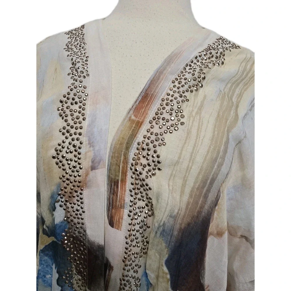 Soft Surroundings Womens Kimono Style Cardigan One Size Watercolor Linen Blend - Picture 8 of 8
